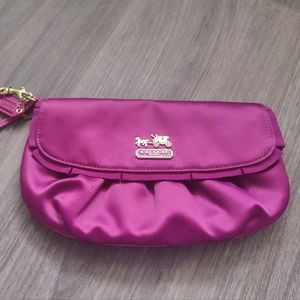 Authentic Coach Satin Amanda Wristlet in Magenta
